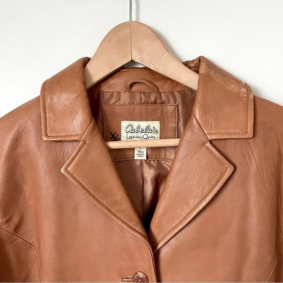 Cabela's Y2K Brown  Leather Button Up Blazer Jacket - Picture 3 of 8
